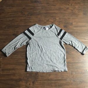 Gray shirt with black mesh stripes